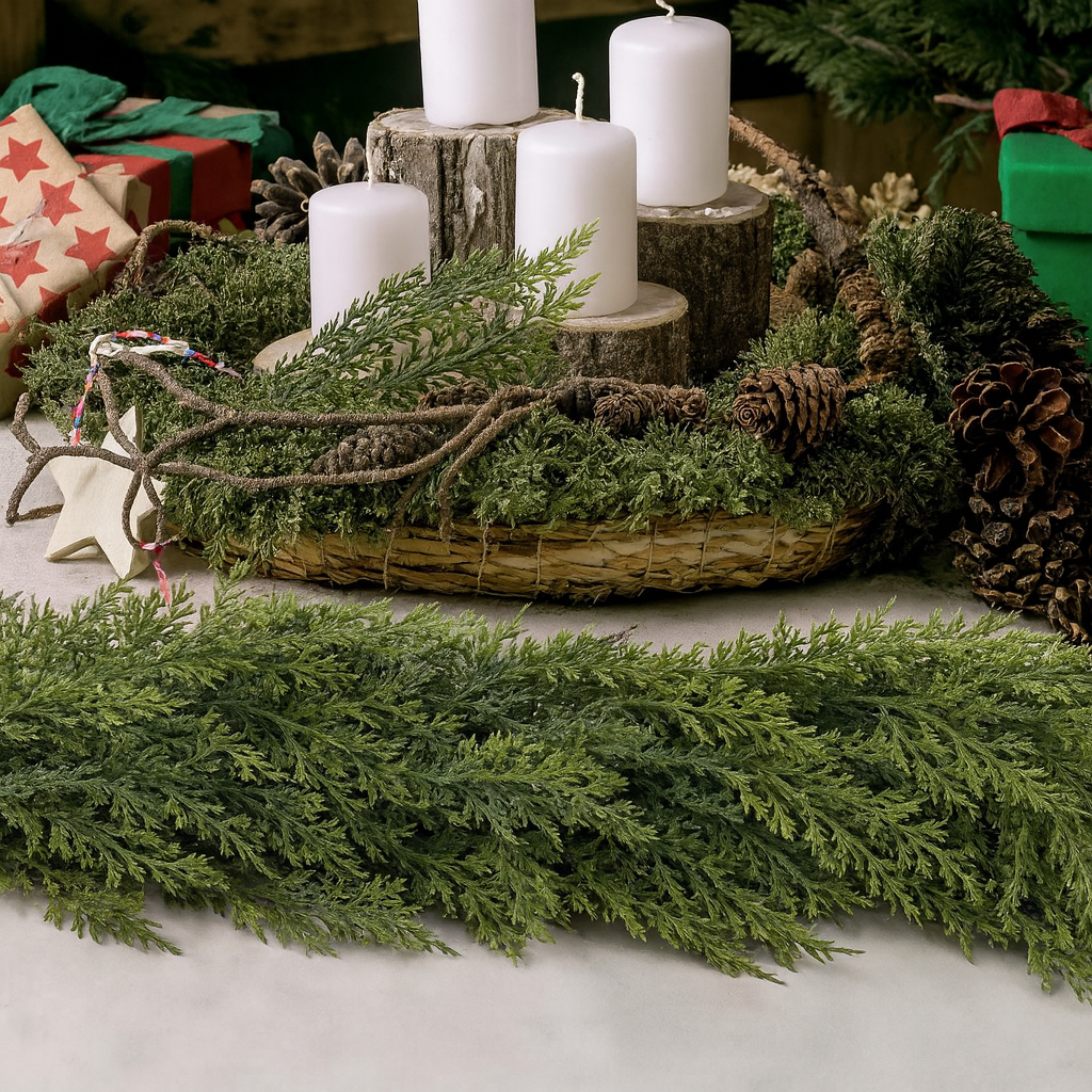 Christmas Decoration Cedar Garland Realistic Faux Greenery