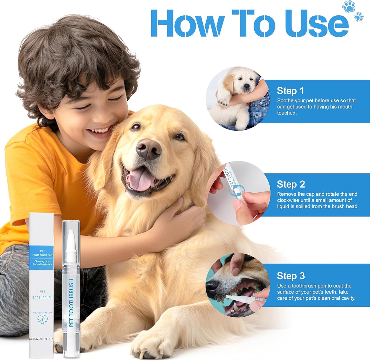 Pet Toothbrush Pen with Oral Repair Gel (3 PCS Pack)